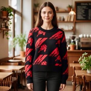 New MSGM Maglia Red and Black Wool Sweater - Size S - MSRP $488